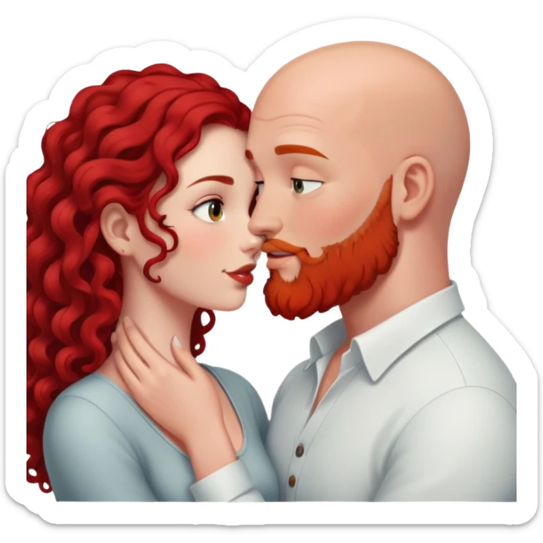 intimate moment between lovers bald man red beard long black curly hair woman sticker
