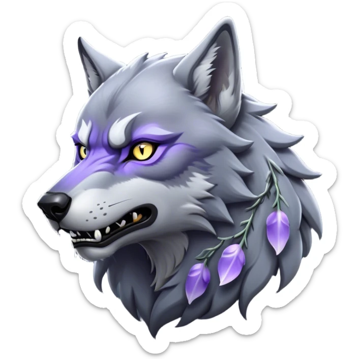 Cinematic Noble Werewolf Portrait Emoji, Formidable and majestic, with a powerful lupine silhouette in moonlit grays and silvers, featuring piercing, wise eyes and a dignified snarl that hints at untamed strength, simplified yet intricately detailed, glowing with a soft, lunar outline that encapsulates the noble duality of feral instinct and loyal guardianship! sticker