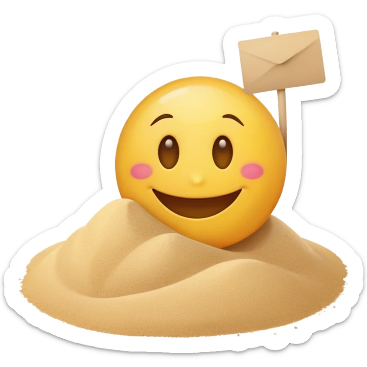 Smiling emoji with card in his hand and a pile of sand aside  sticker