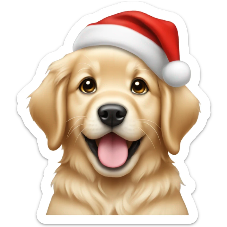 Golden retriever puppy wearing a Santa hat sticker