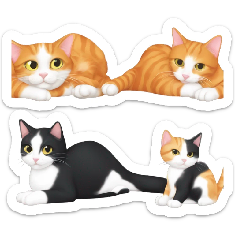 an orange cat and a black tuxedo cat making a heart of their tails entwined sticker