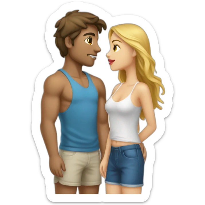 with beach clothes young metis man and white woman kiss love sticker