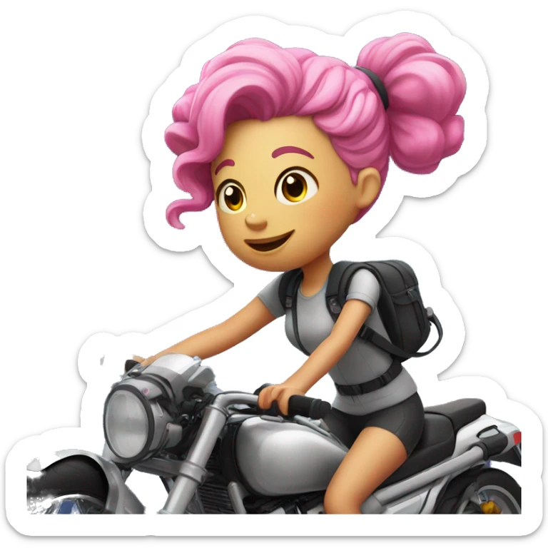 girl with pink hair in space buns riding a touring bike sticker