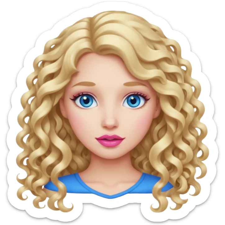 açık tenli  uzun kıvırcık sarı saçlı mavi gözlü   dudak rengi pembe yetişkin kadın bana emoji oluştur sticker