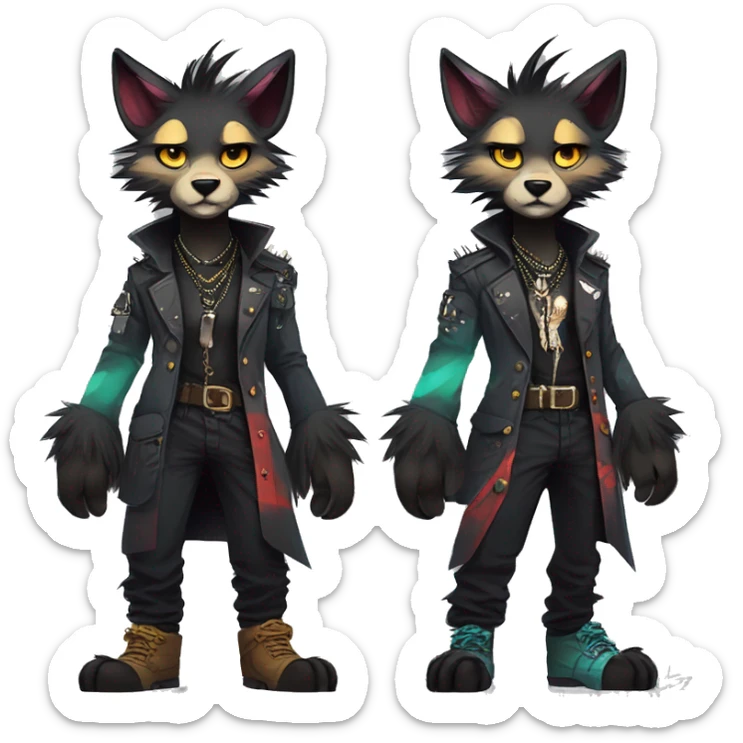 cool edgy animal fursona by griffsnuff & LiLaiRa & Falvie with badass colors and a spiked collar full body sticker