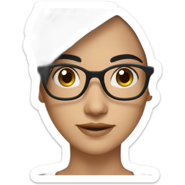 generate emoji unrussian girl with long black hair, glasses, dark-black hair, brown eyes sticker