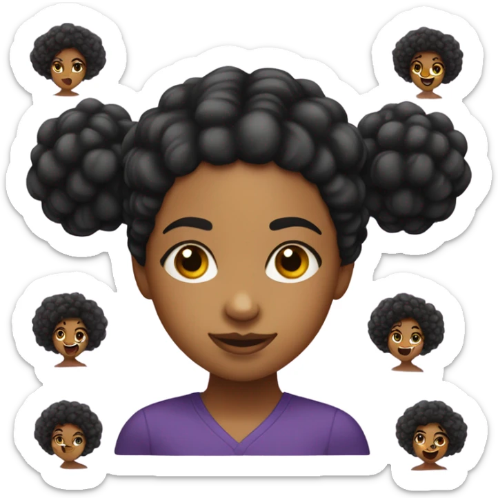 Light skin black girl with 2 black puff balls as hairstyle with various facial expressions  sticker