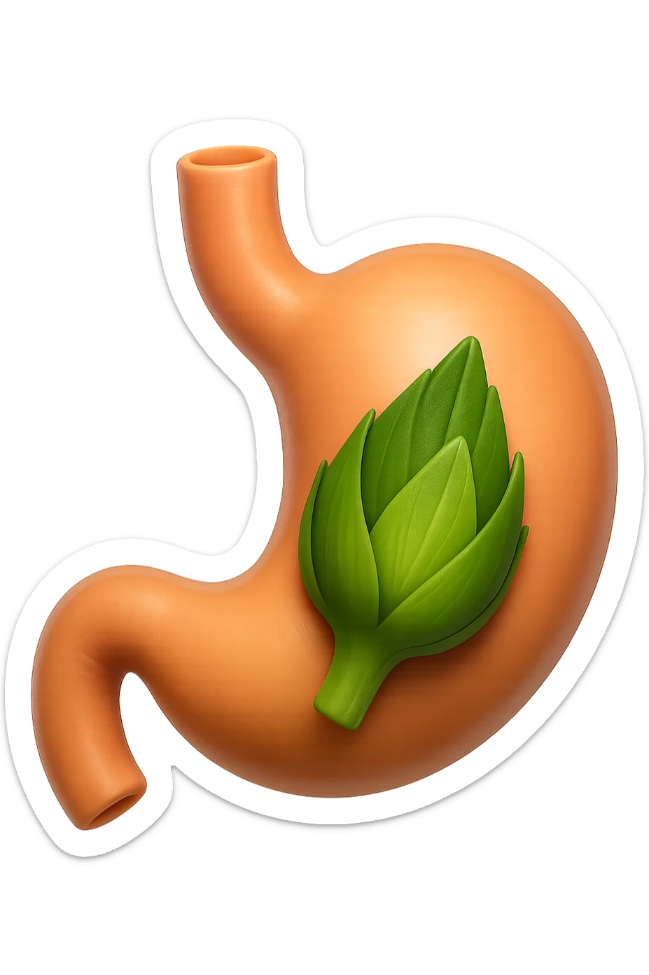 emoji stile iphone 3d di uno stomaco umano con una foglia di carciofo dentro, iperrealistico 4k sticker