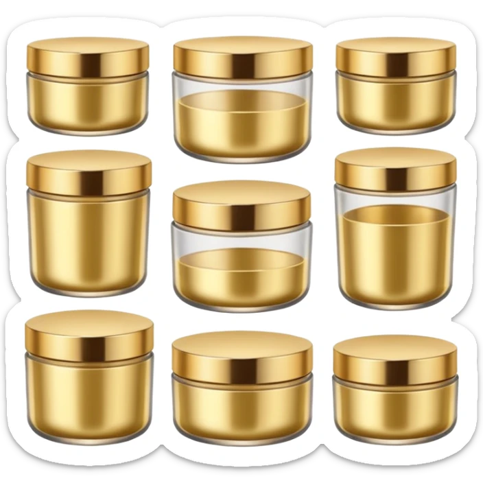 Varios produtos de beleza com tampa dos potes dourados e fundo transparente pra usar como figurinha sticker