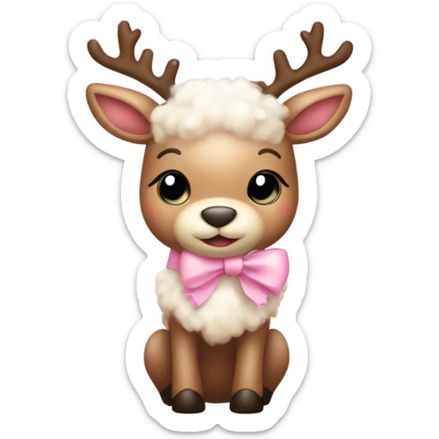 Cute fuzzy baby reindeer with light pink bow sticker
