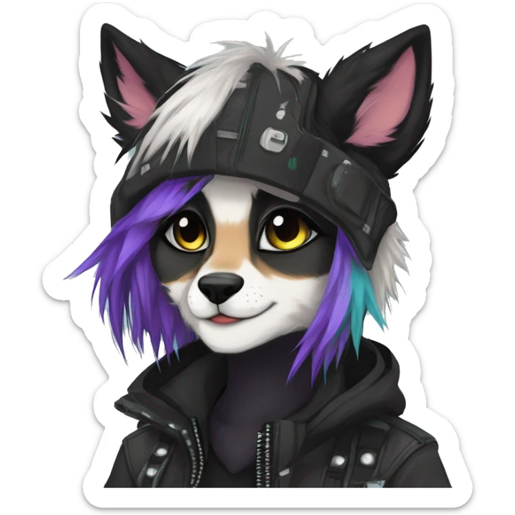 Edgy cute modern punk techwear anthro furry animal sona by Falvie, LiLaiRa, AngieWolf sticker