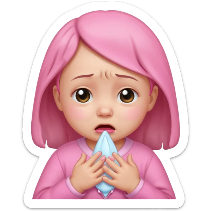 a portrait of crying baby girl, wearing pink clothes sticker