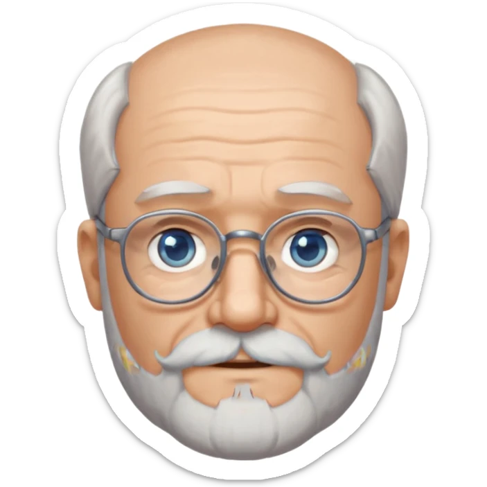 Create me an emoji of an old man. Gray short size hair. Gray full beard. Squarer Glasses. Blue eyes. Little smile sticker