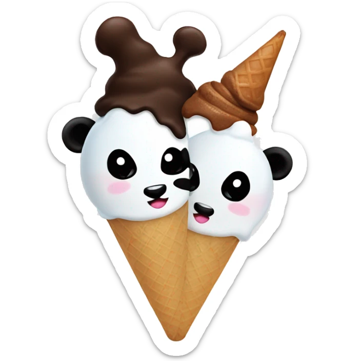 an ice cream but instead of the ice cream scoops it’s two panda heads on the cone sticker