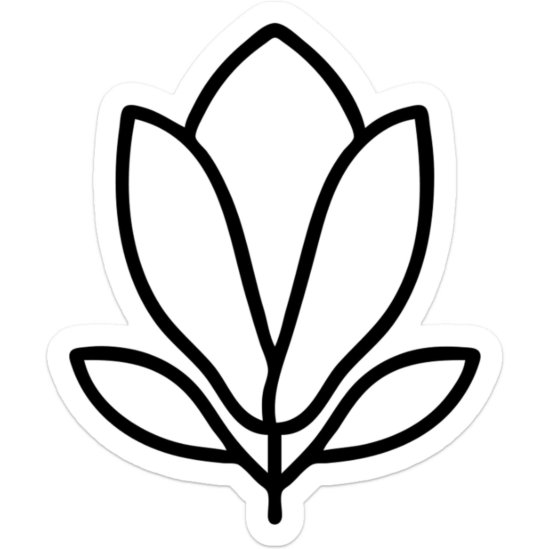 minimalist top-down view of a magnolia flower bud with a mix of white and pink petals, fully visible against a plain white background, no extra details sticker