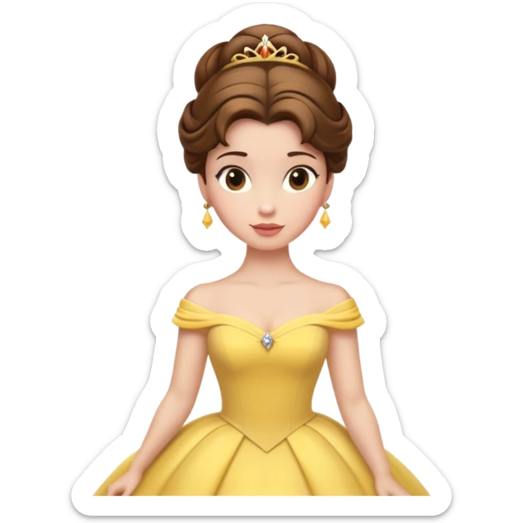 Belle princess from hips up, yellow ballgown, brown hair in updo, minimal style but clearly recognizable sticker