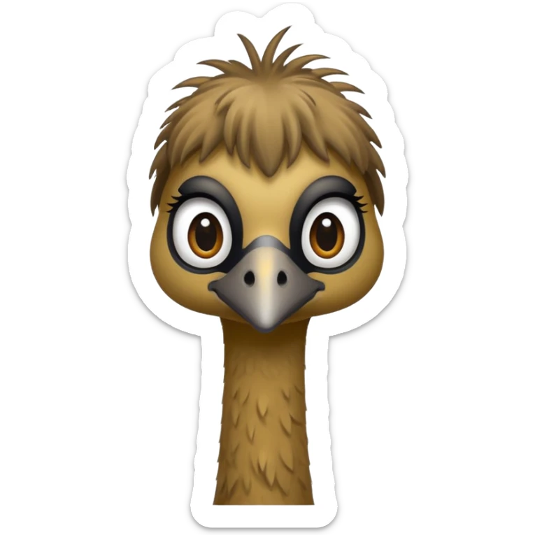 emu emoji, apple style, long neck, big eyes, natural colors, transparent background sticker