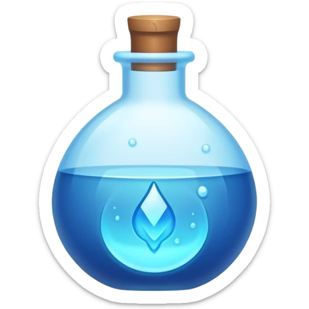 Clash of Clans aesthetic: Cinematic Playful Pixel 3D blue mana Potion Emoji, rendered in a 3D vector-style similar to standard emojis with minimal shading and bold, simplified shapes. A compact, distinct form with signature details, softly glowing with a pixelated adventure charm. Simplified yet unmistakably iconic, highly detailed and consistent, glowing with a soft radiance and high shine. Stylized with a touch of classic pixel-art charm and a soft glowing outline, capturing the essence of a beloved gaming relic with a friendly, playful manner! sticker