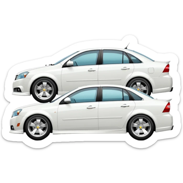 A cinematic, high-detail photograph of a glossy white Chevrolet Optra Magnum sedan with tinted windows and custom alloy rims sticker