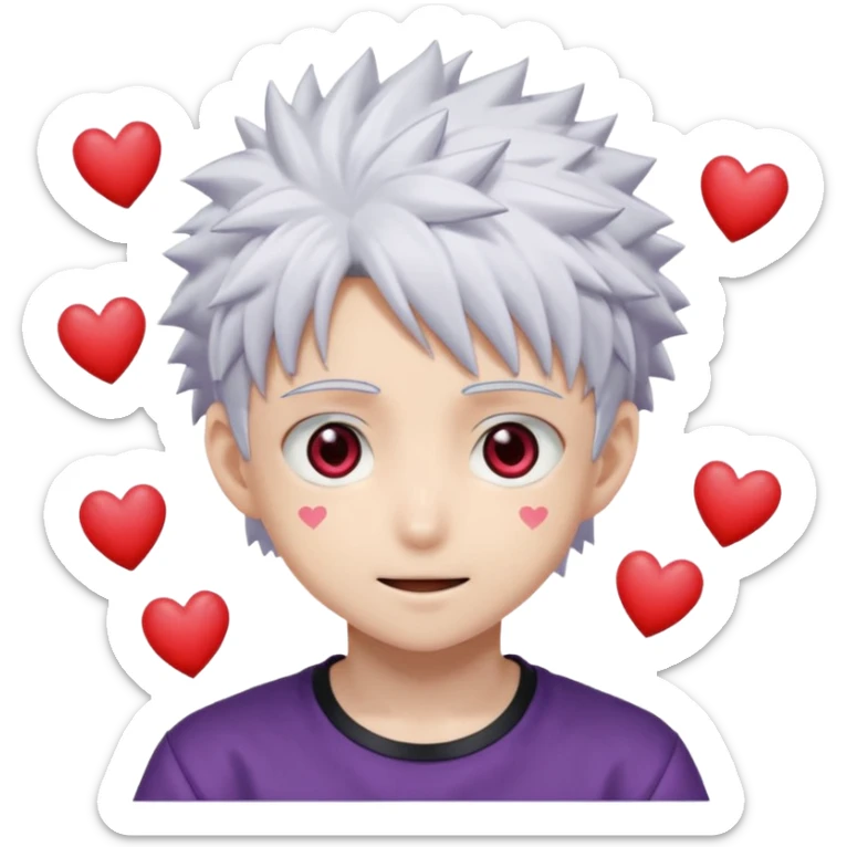 Killua Zoldyck from the anime Hunter x Hunter has hearts popping out of his eyes in an anime style. sticker