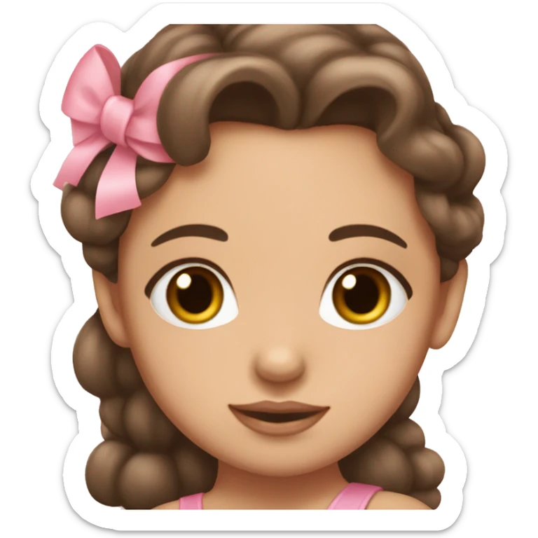 Brunnete hair girl with brown eyes and a baby pink bow in her hair sticker