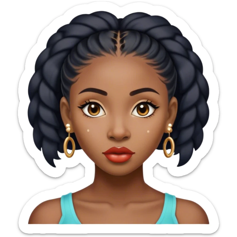 young nigeria black lady, with 2 piercings at the upper part of her ear cartilage and one on her ear lobe, with a chiseled face, a very kissable lips well curved, beautiful eyes too, a dot at the top of her lips sticker