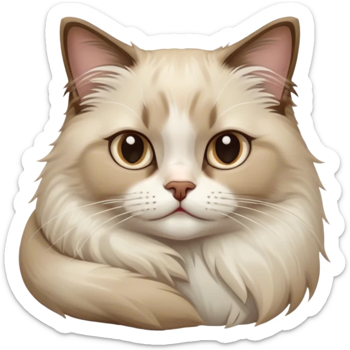 A relaxed Ragdoll cat flopping over like a plush toy, limp body, sleepy eyes, cartoon style, transparent background sticker