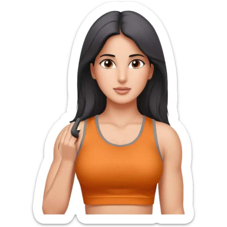 ipretty bratz emoji of katrina kaif wearing a grey tee, muscular sticker