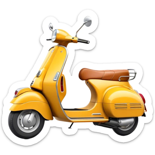 Cinematic Realistic Vespa Scooter Emoji, depicted as a stylish vintage Vespa with sleek retro design and vibrant colors, rendered with crisp textures and dynamic sunlit lighting that captures its iconic Italian charm. sticker