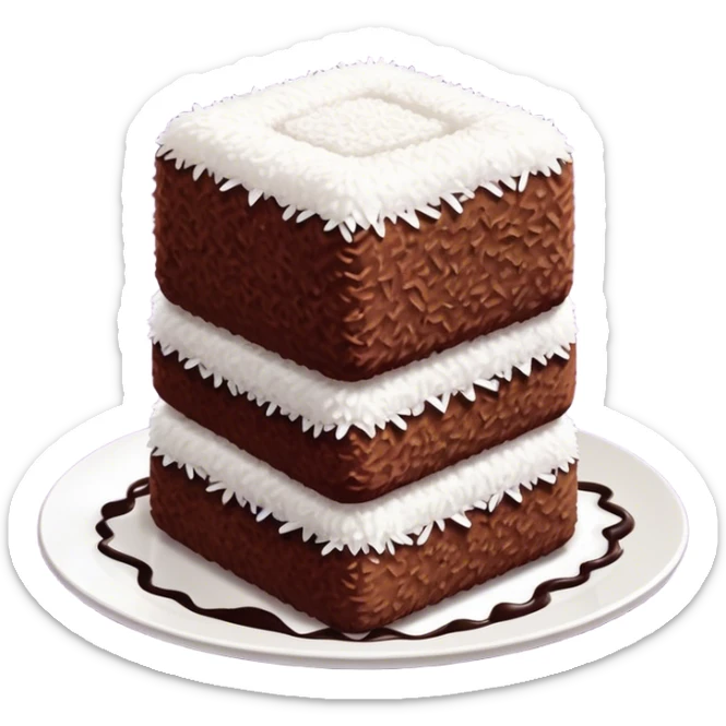 cinematic-realistic-lamingtons-dessert-emoji,-depicted-as-soft-sponge-squares-coated-in-chocolate-on all 4 sides with coconut sprinkled on all side-rendered-with-mouth‚watering-detail-and-vibrant-lighting sticker