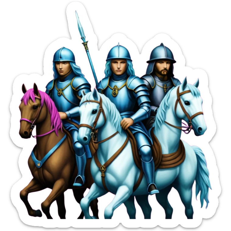 sybthwave ultra HD style, photo-realistic - The Four Horsemen of the Apocalypse, based on a graphic by Albrecht Dürer sticker