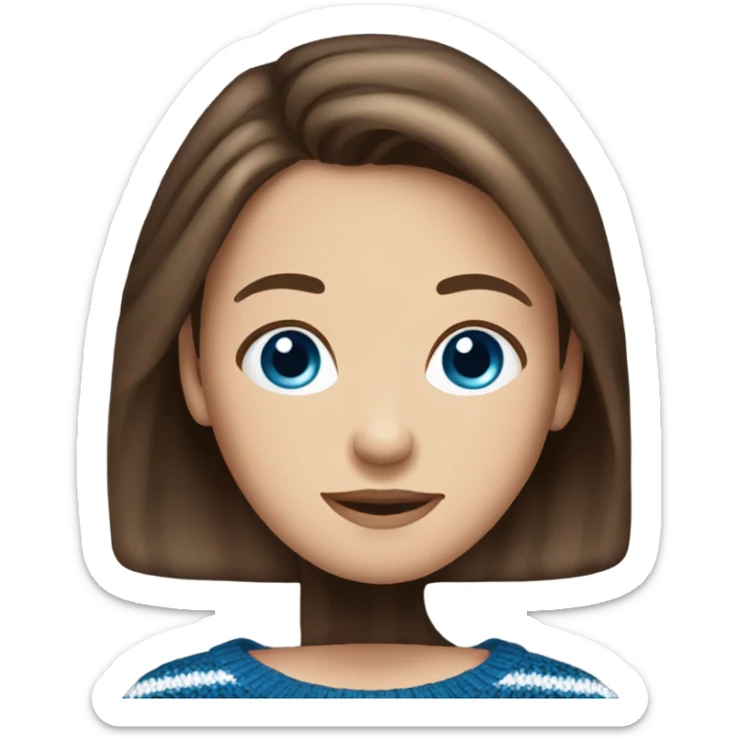 beautiful woman, straight brown hair, blue eyes, striped knit sweater sticker