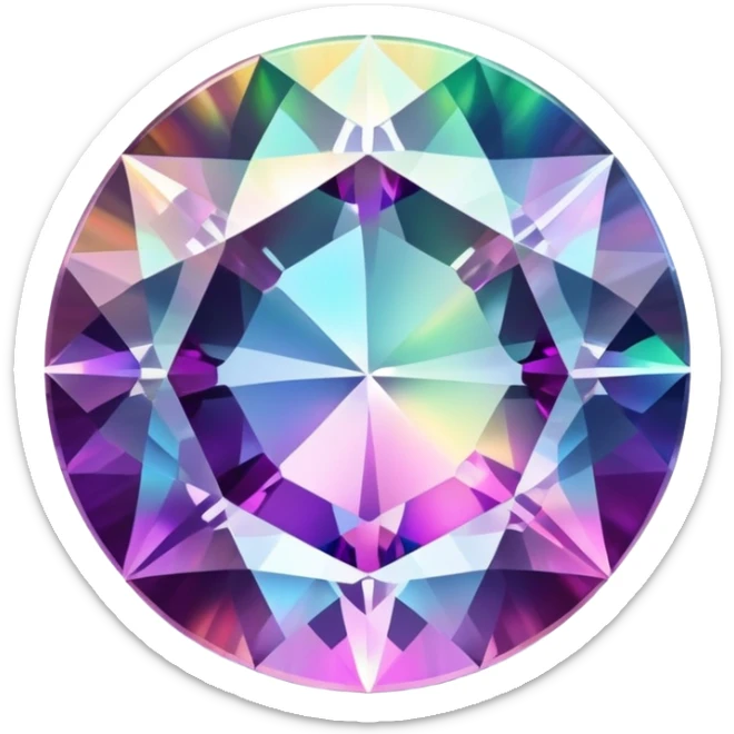 Brilliant round cut mystic quartz crystal with holographic color shifts and faceted edges sticker