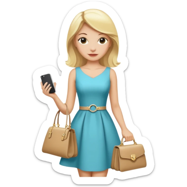 Wearing a dress and haveholding a luxury pocketbook. Make her hair blonde. sticker