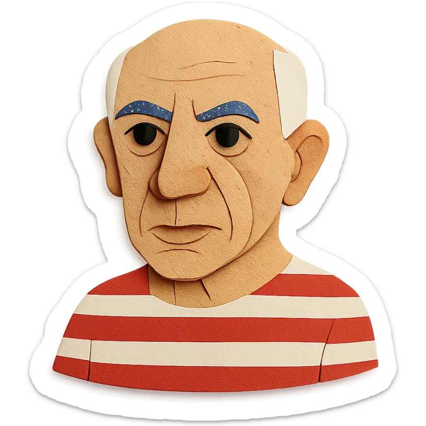auto portrait of Pablo Picasso in paper craft style sticker