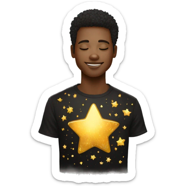 Person wearing t shirt filled with golden stars galaxies celestial sticker