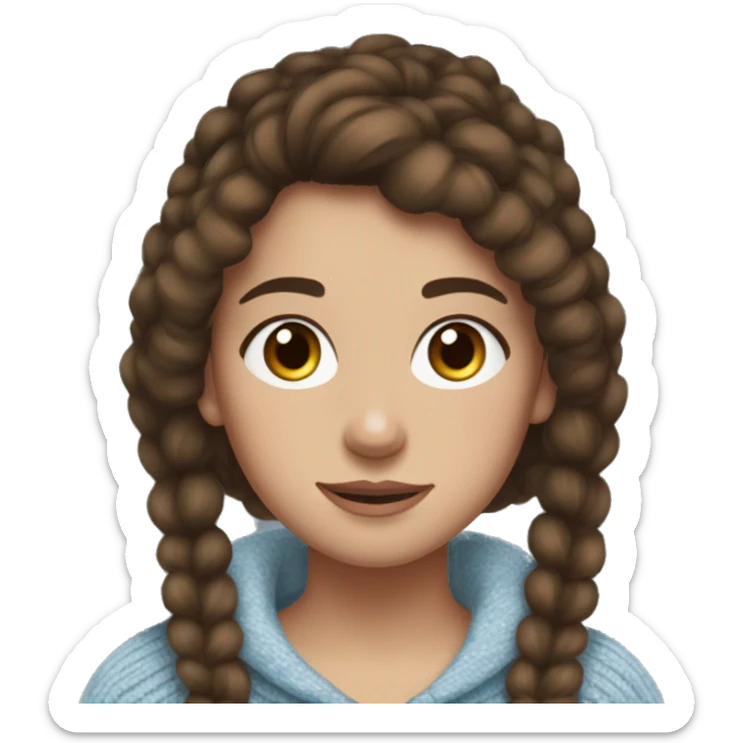 teenage girl, hispanic, freckles, afro brown hair, pony tail, medium length hair, brown eyes, light blue sweater, winter sweater, freckle sticker