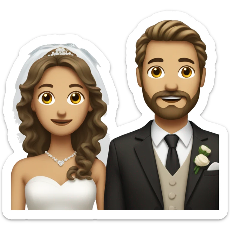 Tan woman bride with long hair wavy and white husband with brown hair, beard, and mustache  sticker
