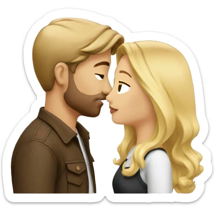 romantic outdoor couple kiss,, he has BROWN hair, she has blonde Hair sticker