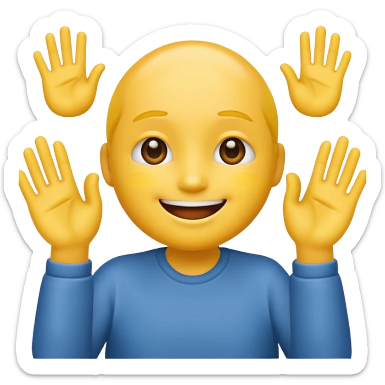 Face with person giving themselves a high five. use the standard yellow emoji with hands should be touching with visual showing a clap sticker