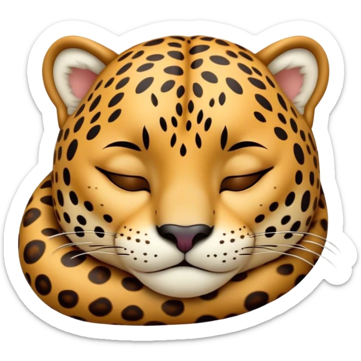 Meme-Worthy cute Sleeping Jaguar Portrait Emoji, Head resting peacefully with a contented smile, showcasing a luxuriously patterned Fur and eyes gently closed in serene slumber, Simplified yet hilariously adorable features, highly detailed, glowing with a soft, drowsy wild light, high shine, relaxed and utterly lovable, stylized with an air of playful laziness, bright and heartwarming, soft glowing outline, capturing the essence of a sleeping jaguar that feels destined to become the next viral sensation of adorable rest! sticker