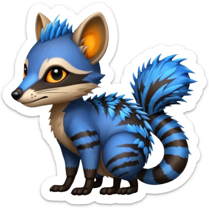Fiery Blue-Flamed Handsome Wicked Cool Hot Edgy Badass Numbat-Trico-Civet-Vernid-fusion-hybrid-creature sticker