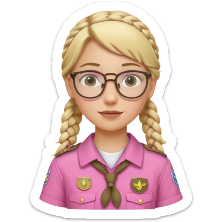 scout girl with pink scout uniform i, blonde braided haired and glassess sticker