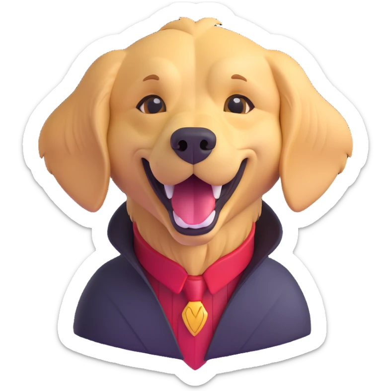 dark serious vampire on the left and happy excited golden retriever on the right, together in one emoji sticker