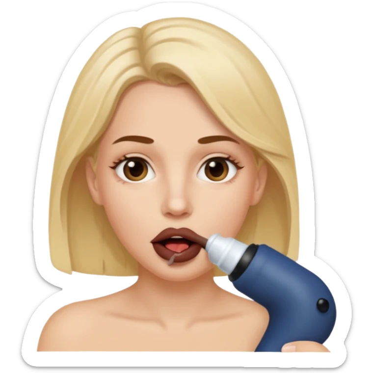 A white woman holding a dark penis in her mouth while white semen is on her face sticker