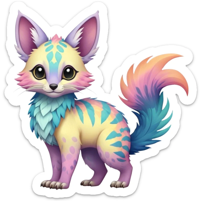 Feral Rare Fantasy pastel tropical Vernid-Trico-species by LiLaiRa, random markings, tufted tail, tufted ears, full body sticker