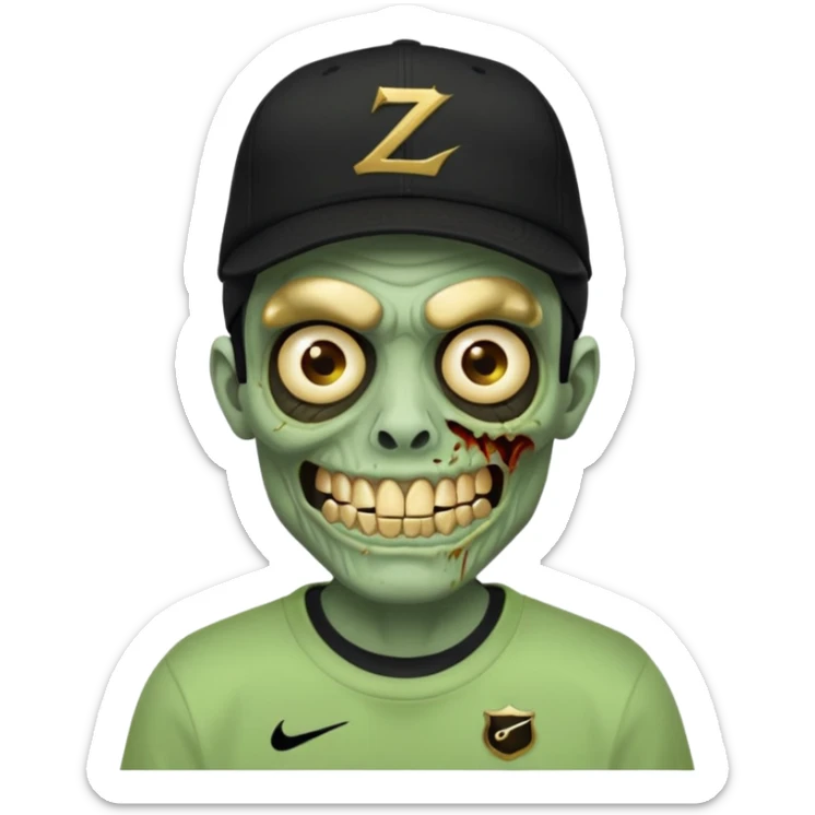 Faça um zombie com uma blusa da Nike preta com um boné preto da Nike tbm, que o zombie tenha dentes de ouro maciso sticker