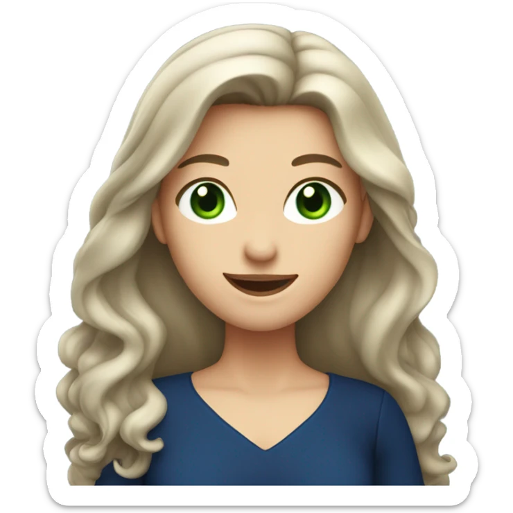 brunette with long hair and green eyes in a dark blue dress winks sticker