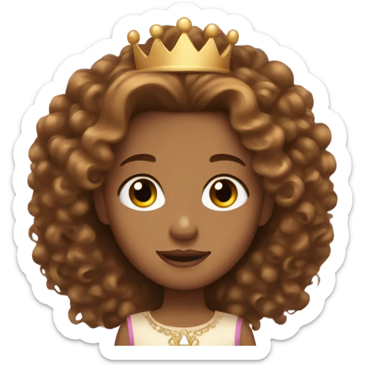 Long brown curly hair, caramel skin, princess crown sticker