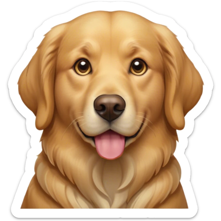Cinematic Noble Golden Retriever Portrait Emoji, Poised and regal, with a strong, athletic build and a lustrous, well-groomed golden coat, deep-set soulful brown eyes, Simplified yet sharp and sophisticated features, highly detailed, glowing with a soft, dignified glow, high shine, intelligent and friendly, stylized with an air of warmth, focused and attentive, soft glowing outline, capturing the essence of a watchful and confident companion, so majestic it feels as though it could bound out of the screen with effortless authority! sticker
